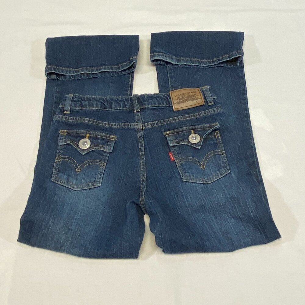 Levi's Low Rise Flared Jeweled Adjustable Waist Denim Jeans Medium Wash 14 Girl - Picture 9 of 14